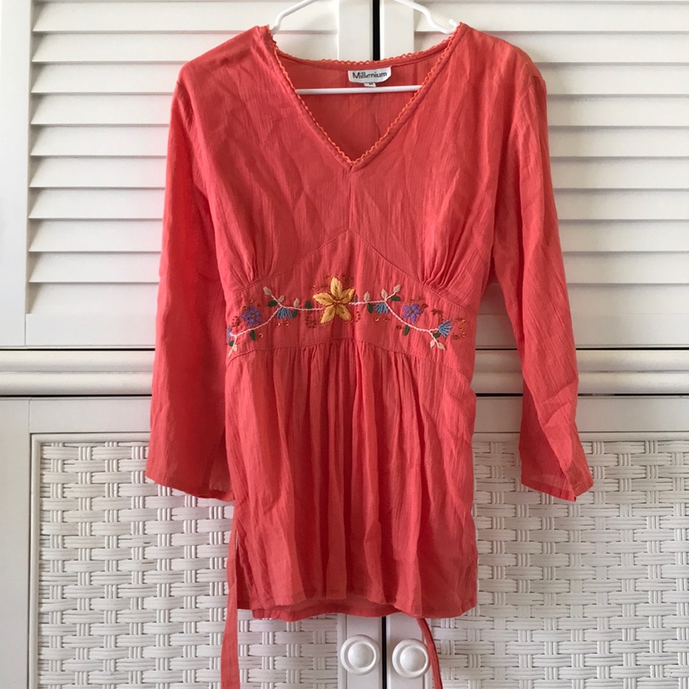 Millenium pink peasant blouse top medium 3/4